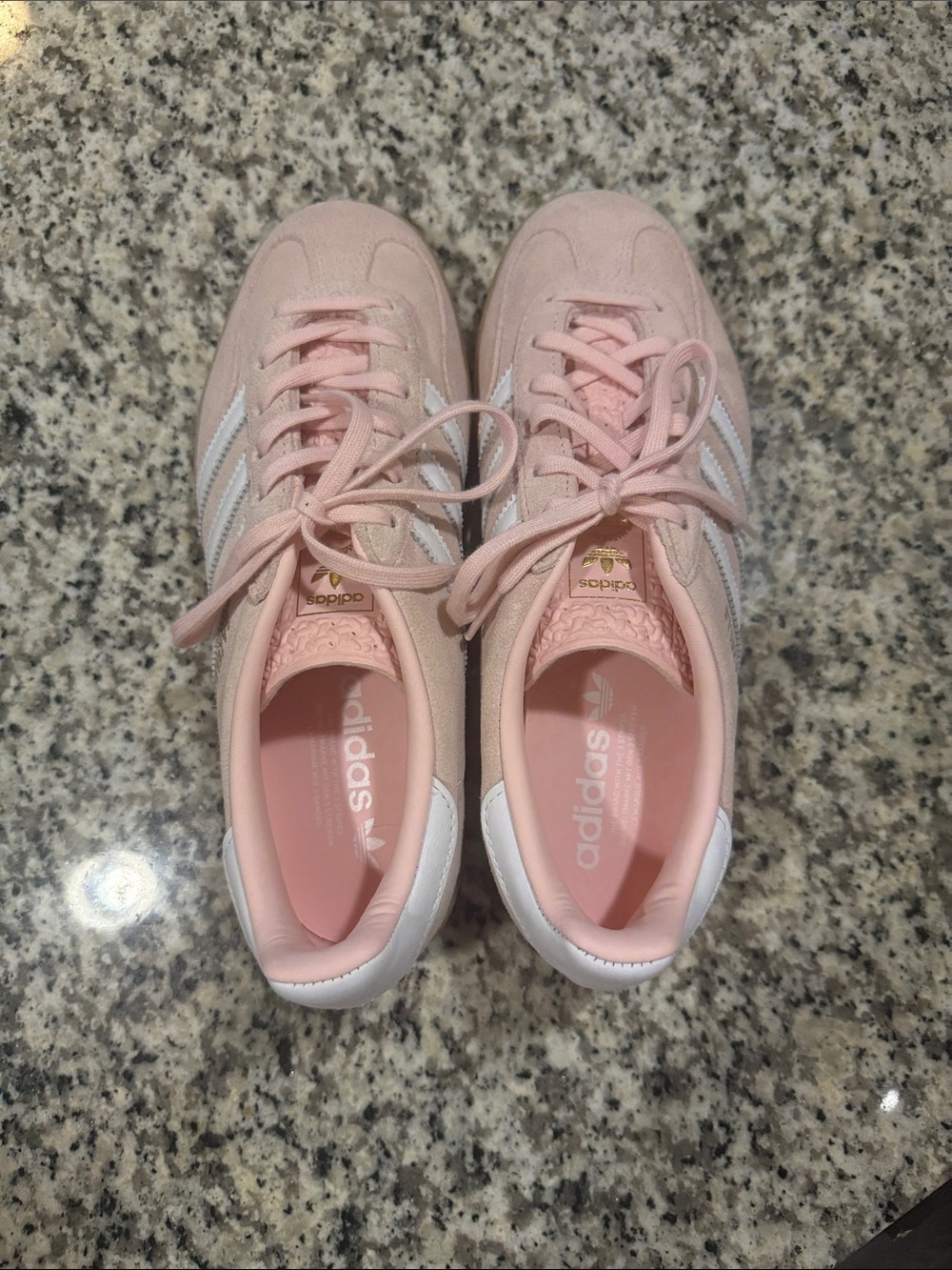 adidas Women's Pink Suede Sneakers with White Stripes - Picture 3 of 7